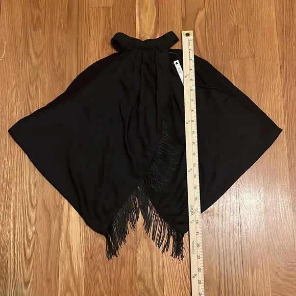 ASOS split hem‎ fringe high neck top in black size 6 - Picture 3 of 8